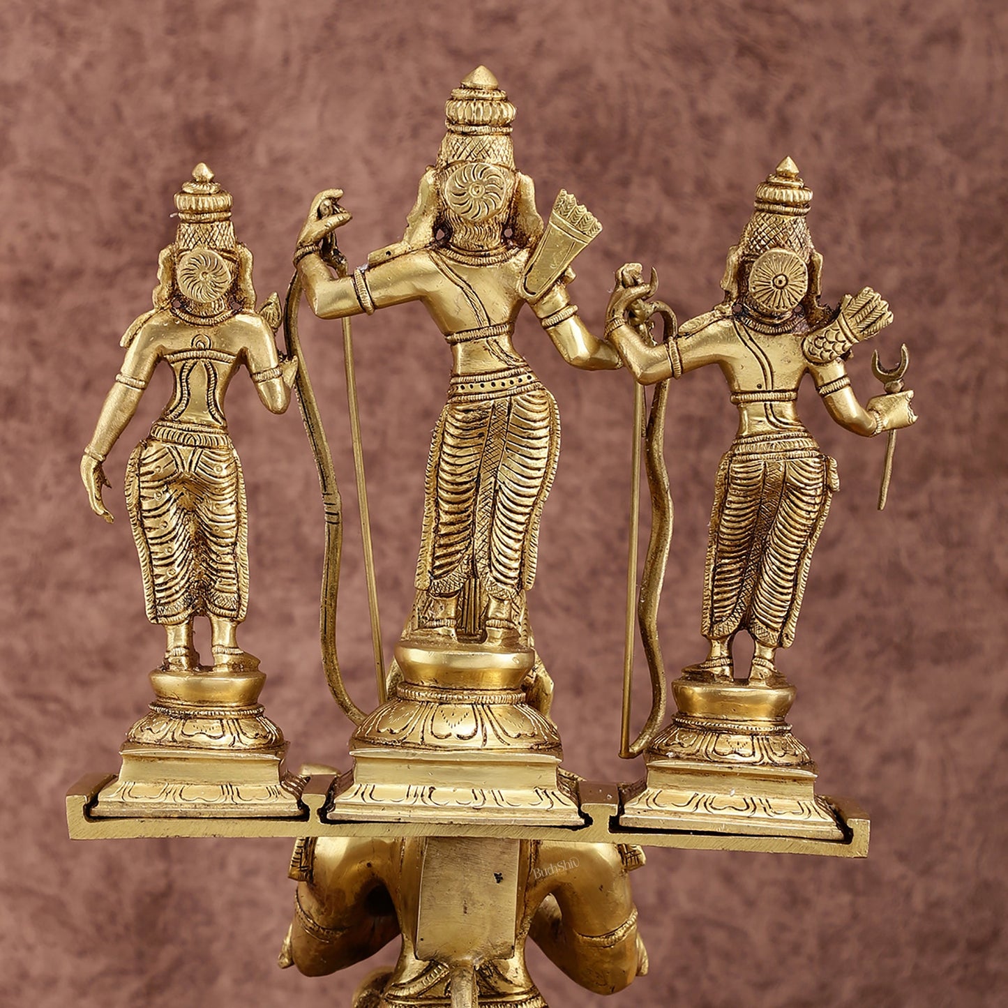 Pure Brass Large Lord Hanuman Carrying Rama, Lakshman, and Sita | Unique Ram Darbar Idol 18 inch - Budhshiv.com