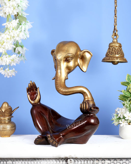 Pure Brass Large Modern Ganesha Statue – Dual Tone 17 inch - Budhshiv.com