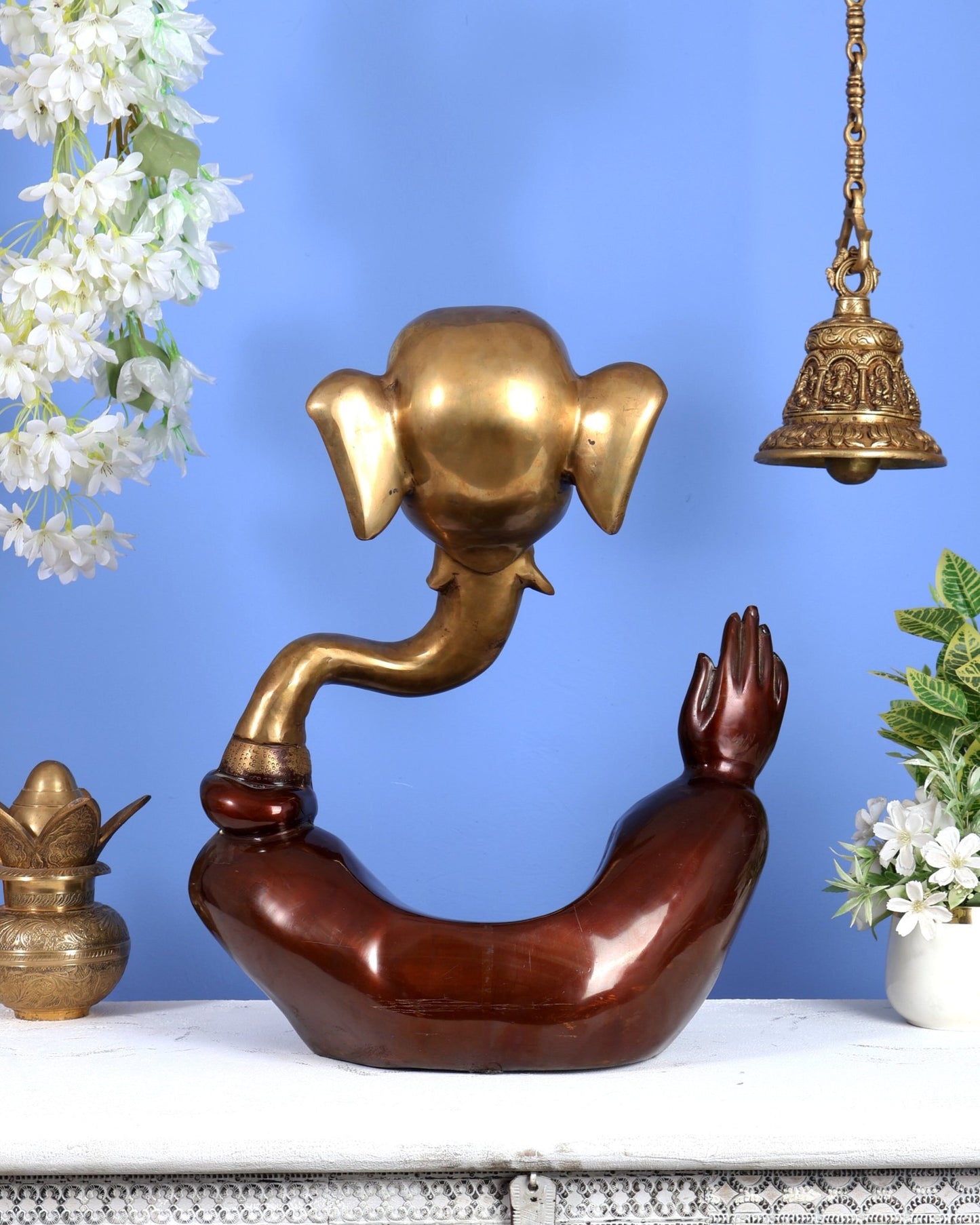 Pure Brass Large Modern Ganesha Statue – Dual Tone 17 inch - Budhshiv.com