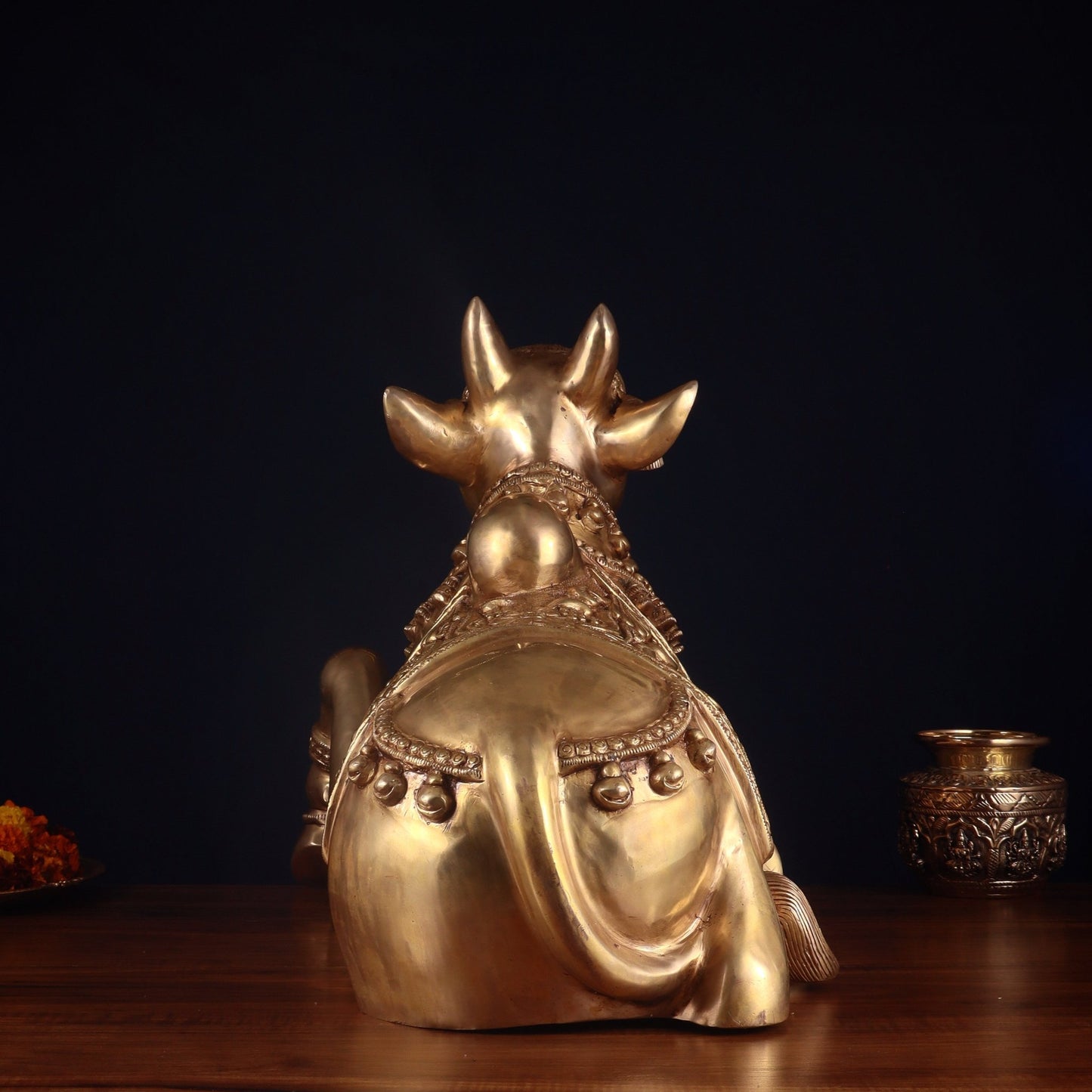 Pure Brass Large Nandi Statue – Straight Face, Superfine Carvings, 17 Inch, 30 Kg - Budhshiv.com