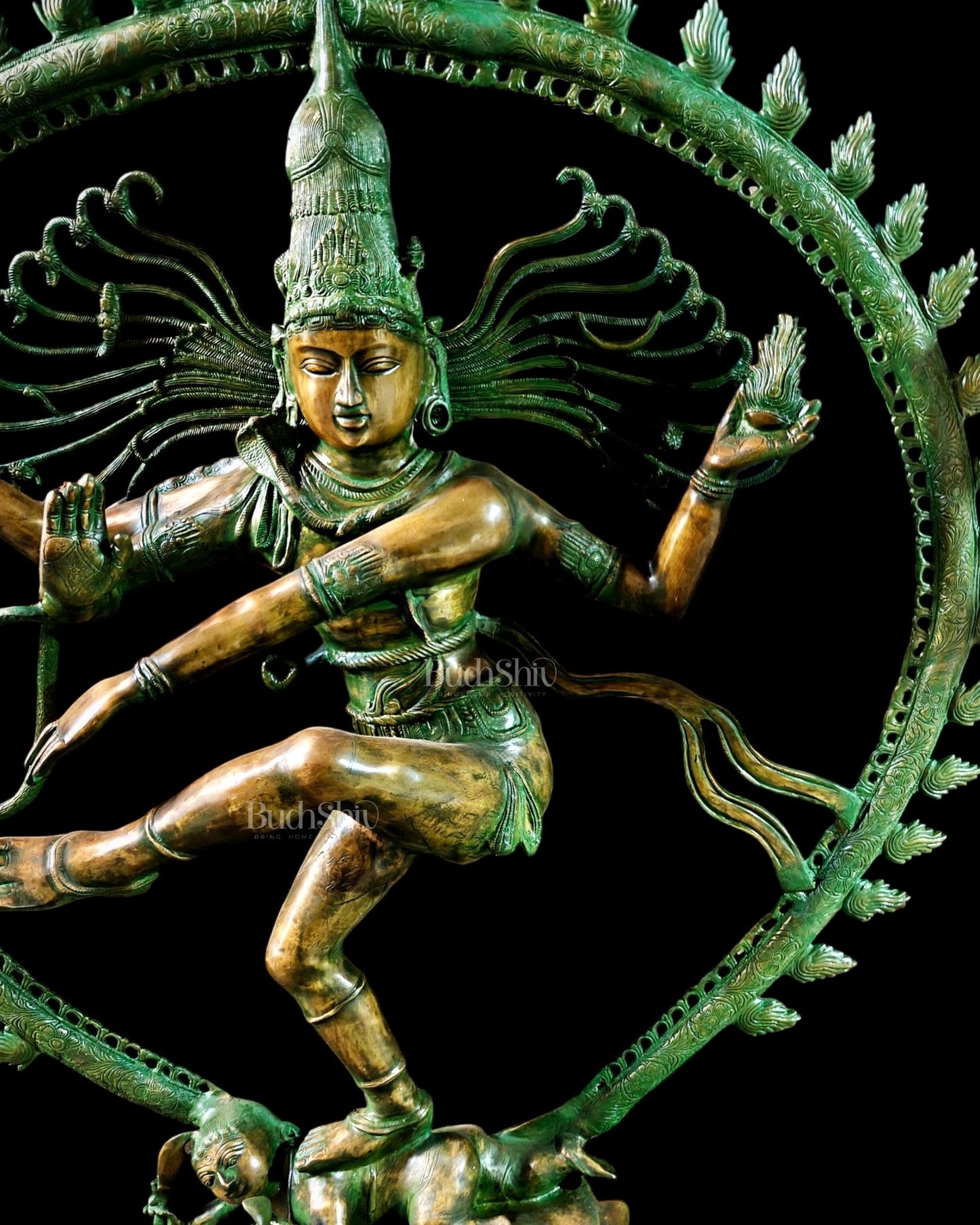 Pure Brass Large Nataraja with Temple Style Arch | Antique Bronze Finish 71 inch - Budhshiv.com