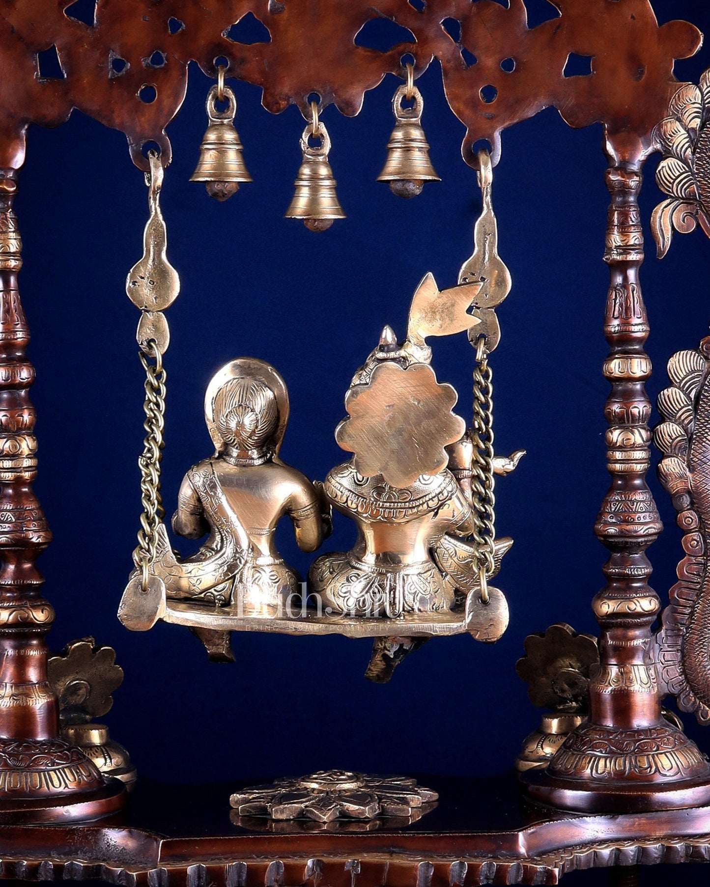 Pure Brass Large Radha Krishna Swing Jhoola – Dual Tone Double Chola Finish 30" - Budhshiv.com
