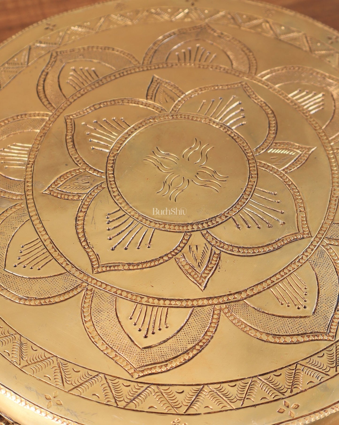 Pure Brass Large Round Chowki for God Idols 11.5" - Budhshiv.com