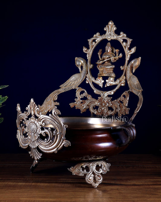 Pure Brass Large Saraswati Design urli – Exquisite Handcrafted Masterpiece 19 inch - Budhshiv.com