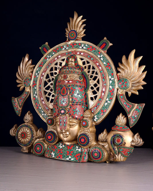 Pure Brass Large Tirupati Balaji face Bust statue | Floral Stonework 22.5" - Budhshiv.com