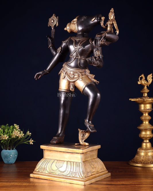 Pure Brass Large Varaha Lakshmi Statue – 24" Black and golden finish - Budhshiv.com