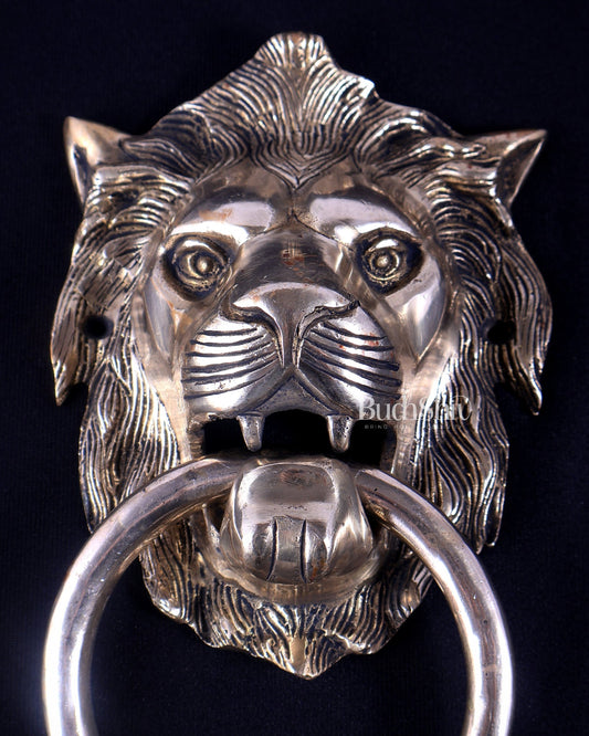 Pure Brass Lion Face Door Knocker 6" - Budhshiv.com