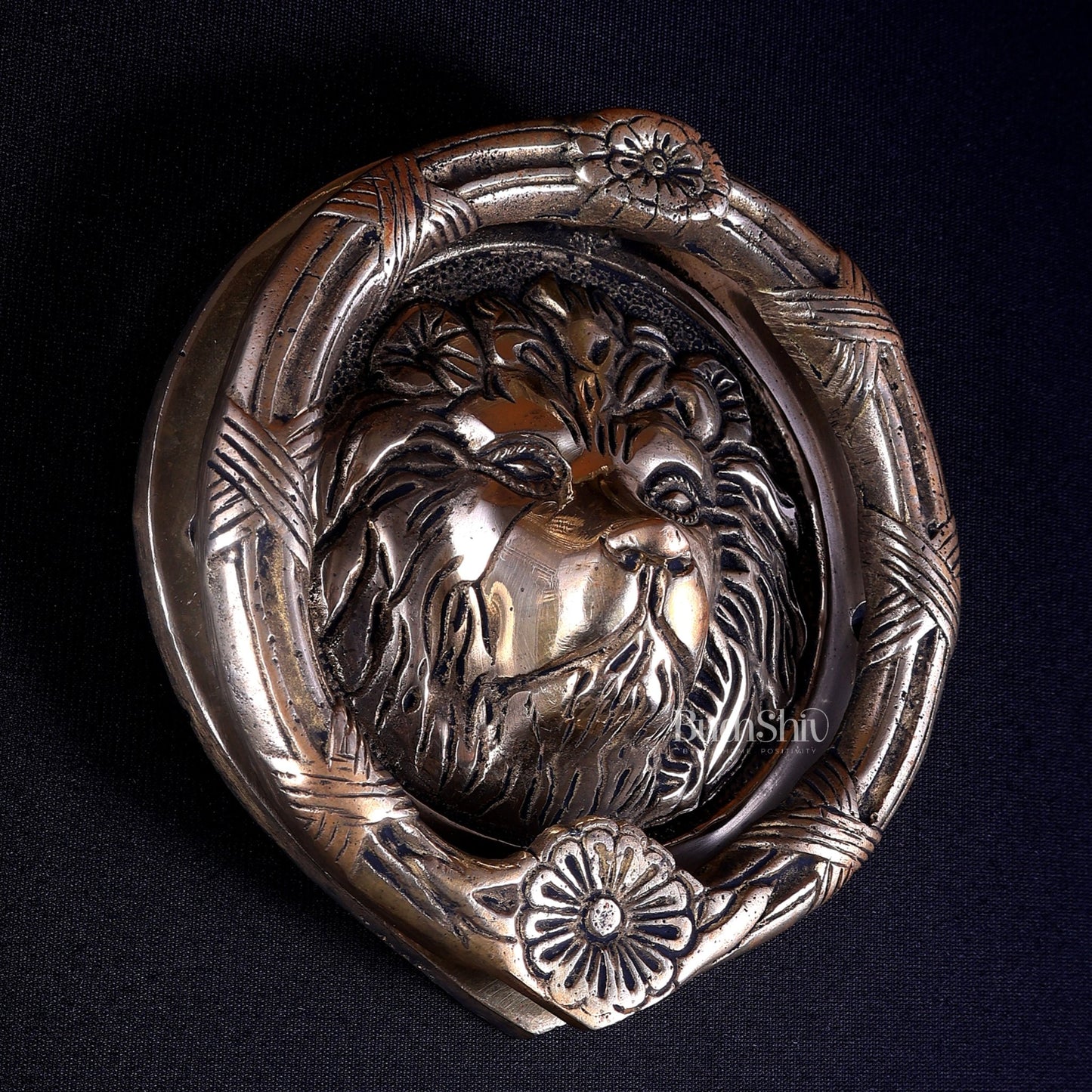 Pure Brass Lion Face Door Knocker | Vastu Main Door Guardian - Budhshiv.com