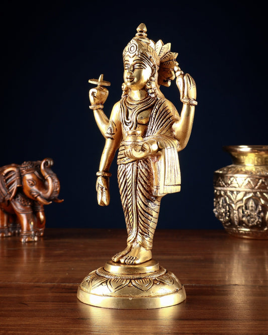 Pure Brass Lord Dhanvantari Statue – 9” Height - Budhshiv.com
