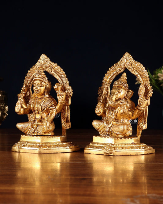 Pure Brass Lord Ganesha & Goddess Lakshmi Idols – Handcrafted Divine Pair 5" - Budhshiv.com