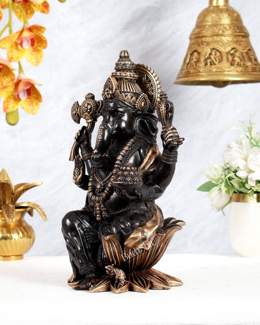 Pure Brass Lord Ganesha Idol – 10 Inch black tone - Budhshiv.com