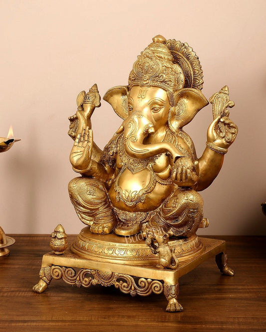 Pure Brass Lord Ganesha Idol - 18 inch - Budhshiv.com