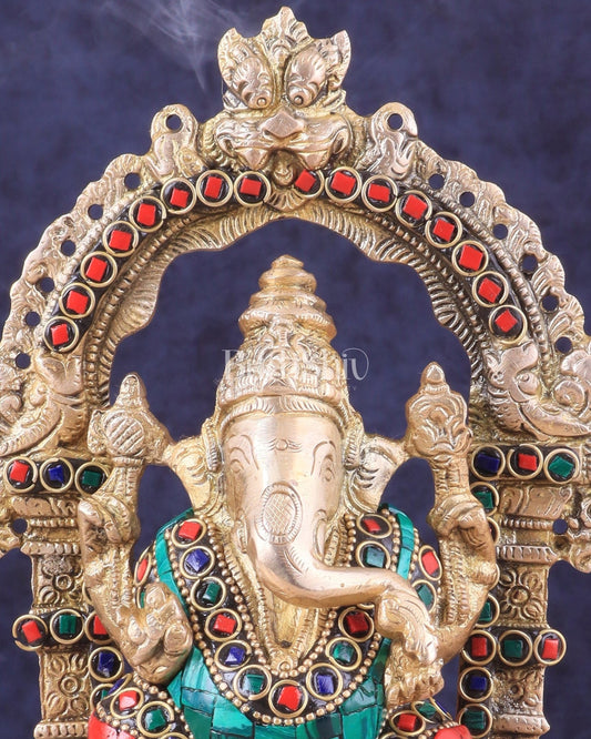 Pure Brass Lord Ganesha Idol | Meenakari Stonework 8" - Budhshiv.com