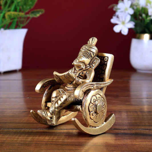 Pure Brass Lord Ganesha idol on rocking Chair - 4.5 inch - Budhshiv.com