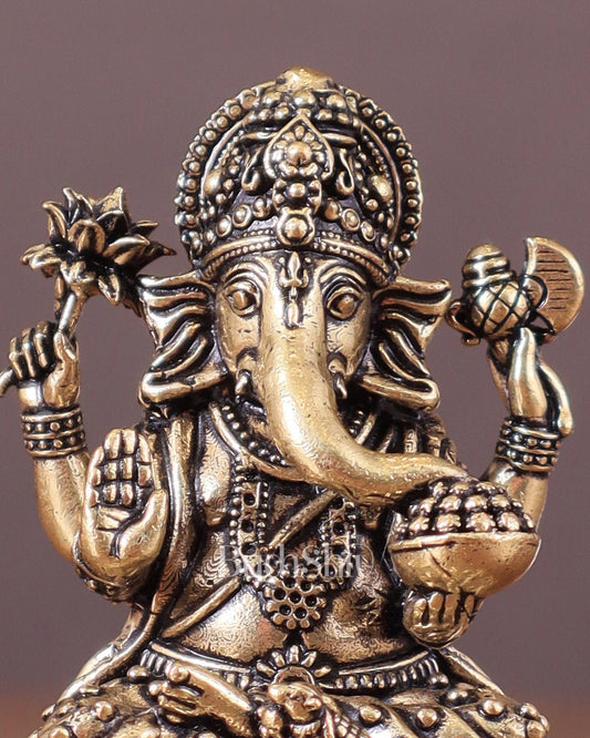Pure Brass Lord Ganesha Idol Unique 3" - Budhshiv.com