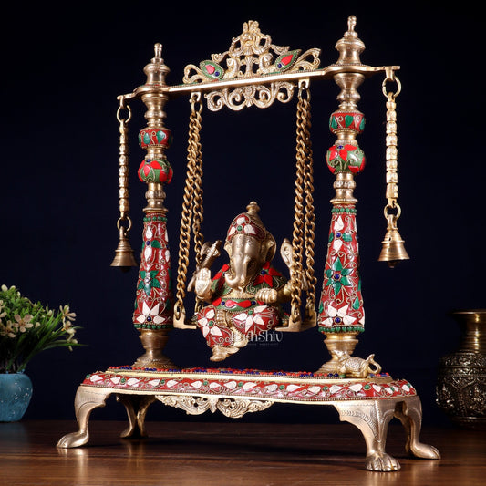 Pure Brass Lord Ganesha on Swing | with meenakari| 16 Inch - Budhshiv.com