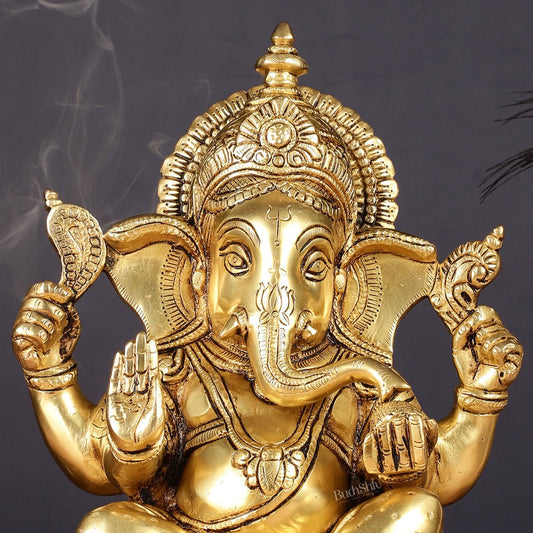 Pure Brass Lord Ganesha Statue 12" - Budhshiv.com