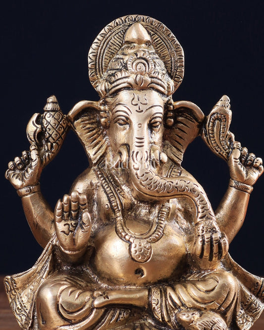Pure Brass Lord Ganesha statue 6" - Budhshiv.com