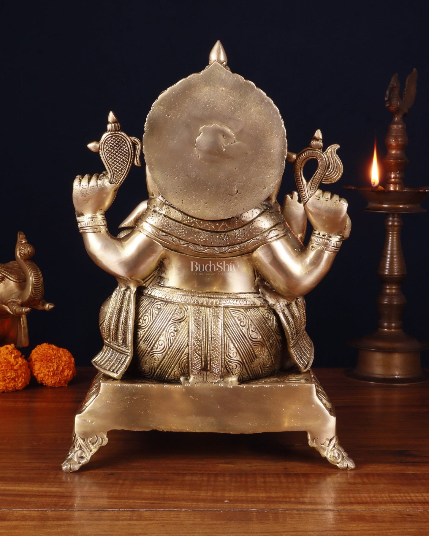 Pure Brass Lord Ganesha Statue – Unique Design, 15 Inch - Budhshiv.com