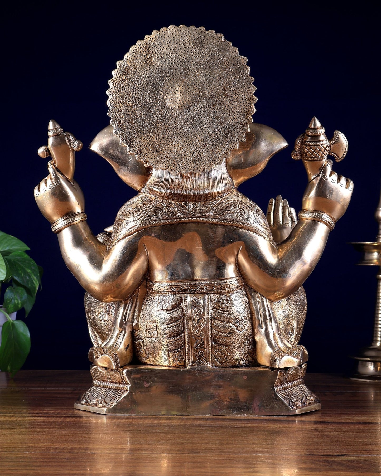 Pure Brass Lord Ganesha Statue with Enhanced Carvings 15.5 inch - Budhshiv.com