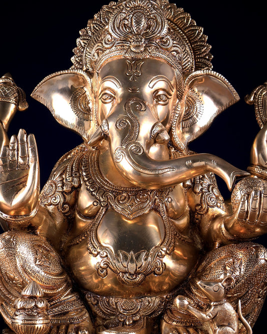 Pure Brass Lord Ganesha Statue with Enhanced Carvings 15.5 inch - Budhshiv.com
