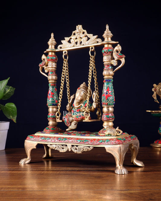 Pure Brass Lord Ganesha Swing (Jhoola) – Traditional Décor for Home & Pooja 13 inch - Budhshiv.com