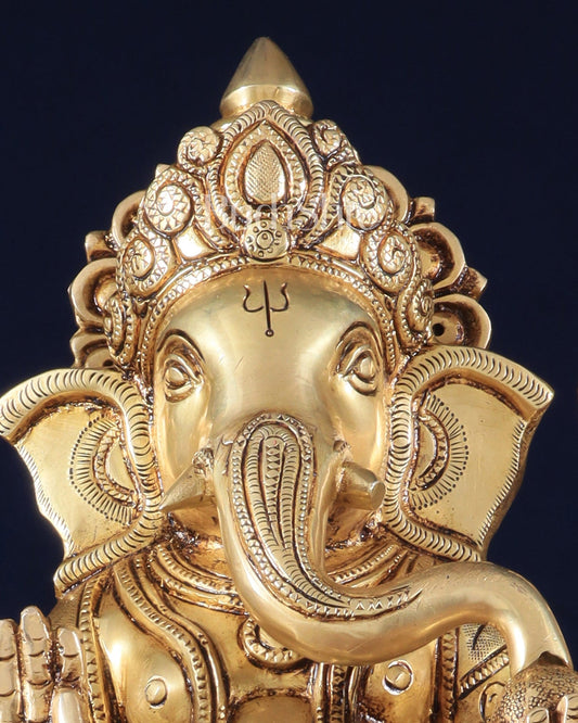 Pure Brass Lord Ganesha Unique Statue with Fine Carvings 11.5" - Budhshiv.com