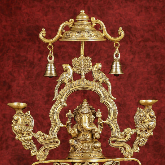 Pure Brass Lord Ganesha with multiple diyas oil lamps large - Budhshiv.com