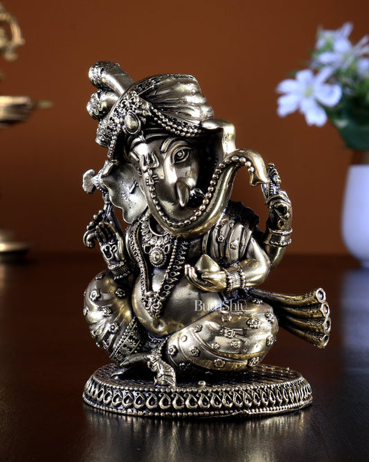 Pure Brass Lord Ganesha with Turban – Superfine Idol, 4 Inch - Budhshiv.com