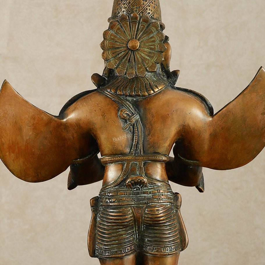 Pure Brass Lord Hanuman and Garuda Statue pair 22" vintage bronze tone - Budhshiv.com