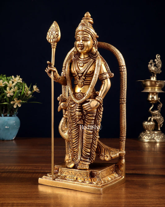 Pure Brass Lord Kartikeya Murugan Swamy Idol 9" - Budhshiv.com