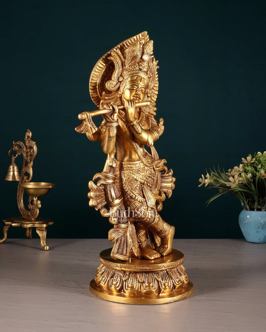 Pure Brass Lord Krishna Divine Idol – 12.5 Inch - Budhshiv.com