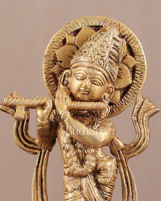 Pure Brass Lord Krishna Idol 7" - Budhshiv.com