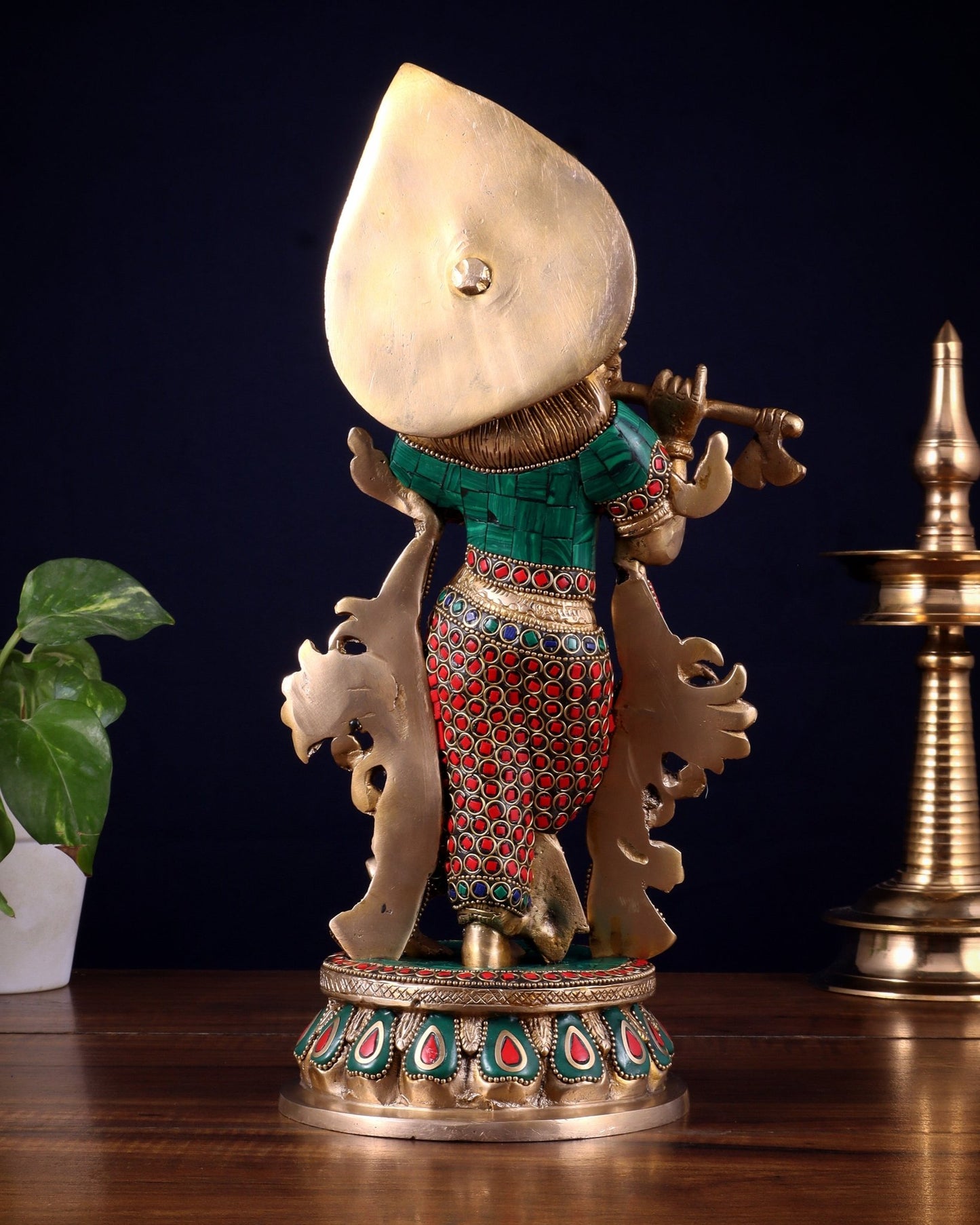 Pure Brass Lord Krishna multicolour Idol – 12.5 Inch - Budhshiv.com