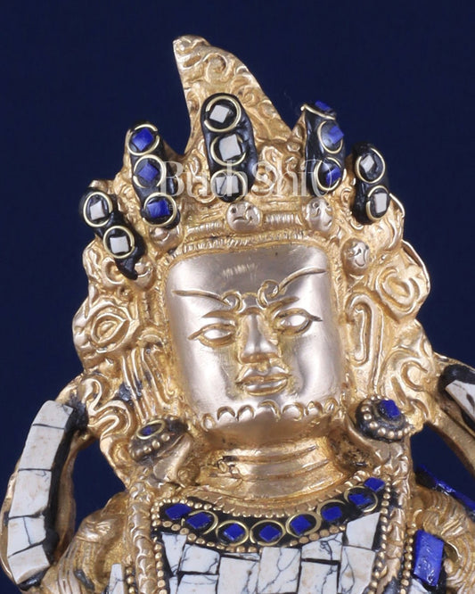 Pure Brass Lord Kuber Statue with Stonework 9" - Budhshiv.com