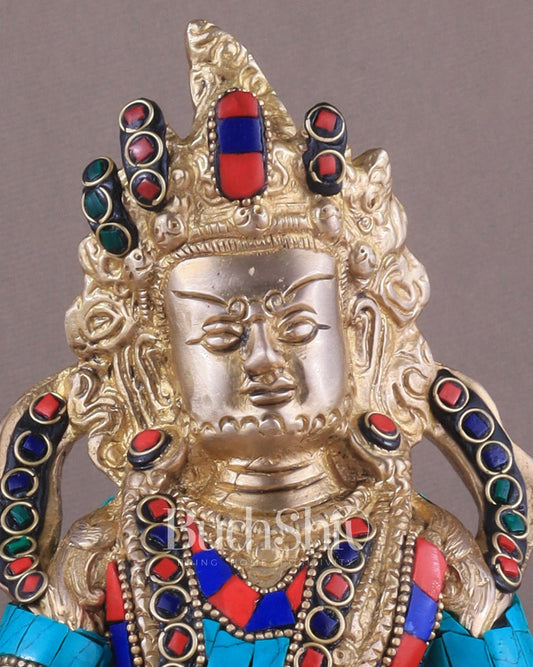 Pure Brass Lord Kuber Statue with Stonework 9" - Budhshiv.com