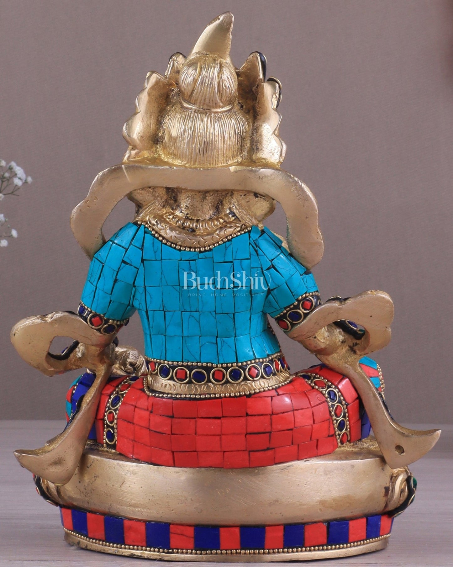 Pure Brass Lord Kuber Statue with Stonework 9" - Budhshiv.com