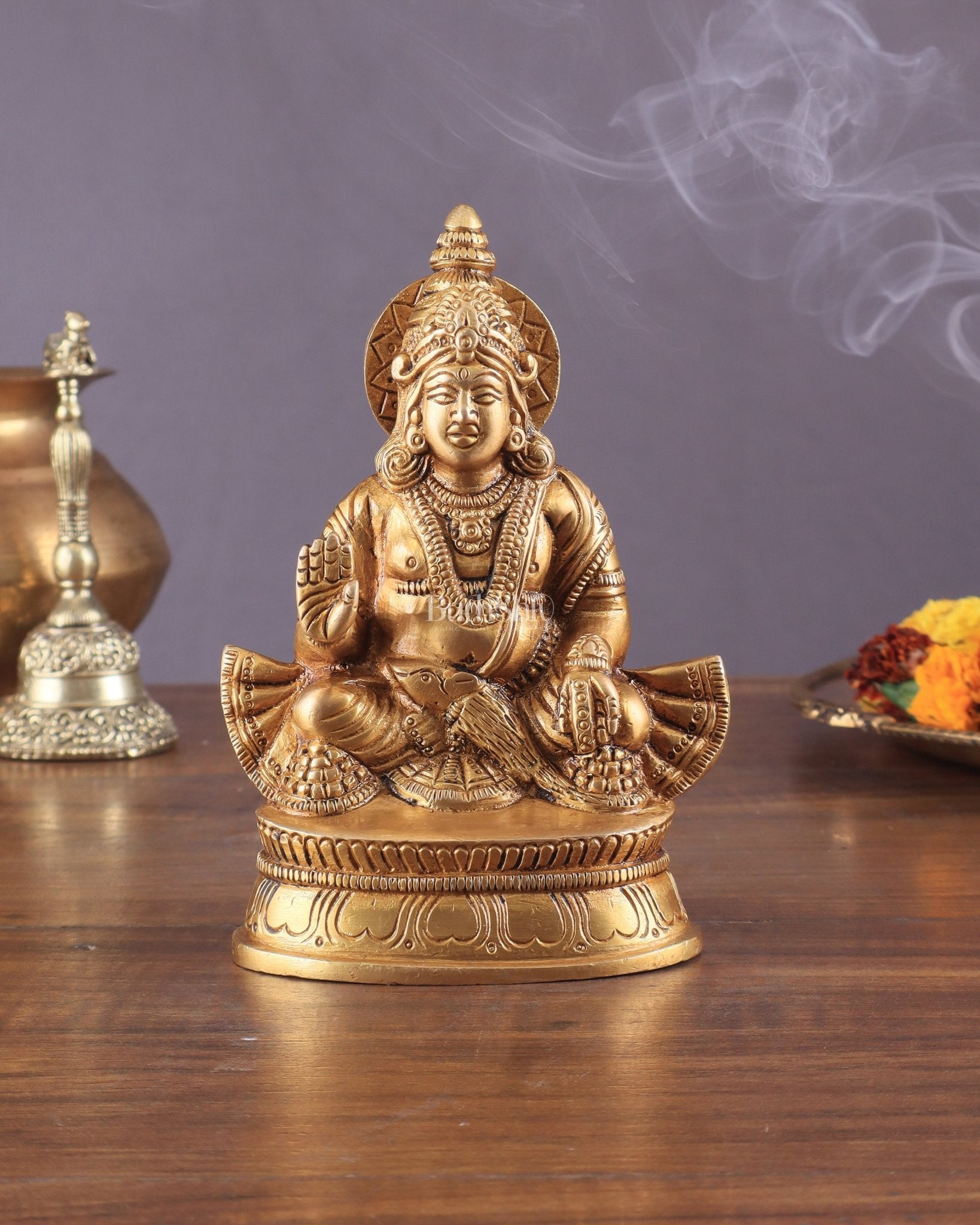 Pure Brass Lord Kubera Idol with Superfine Carvings 5.5" – Budhshiv.com