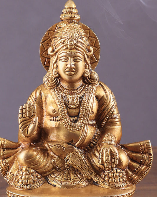 Pure Brass Lord Kubera Idol with Superfine Carvings 5.5" - Budhshiv.com