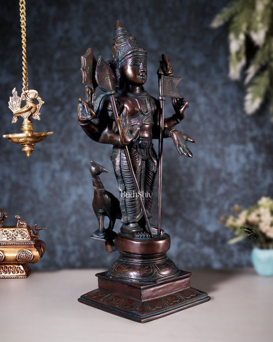Pure Brass Lord Murugan Statue with Vel and Flag – Bronze Tone 21" - Budhshiv.com