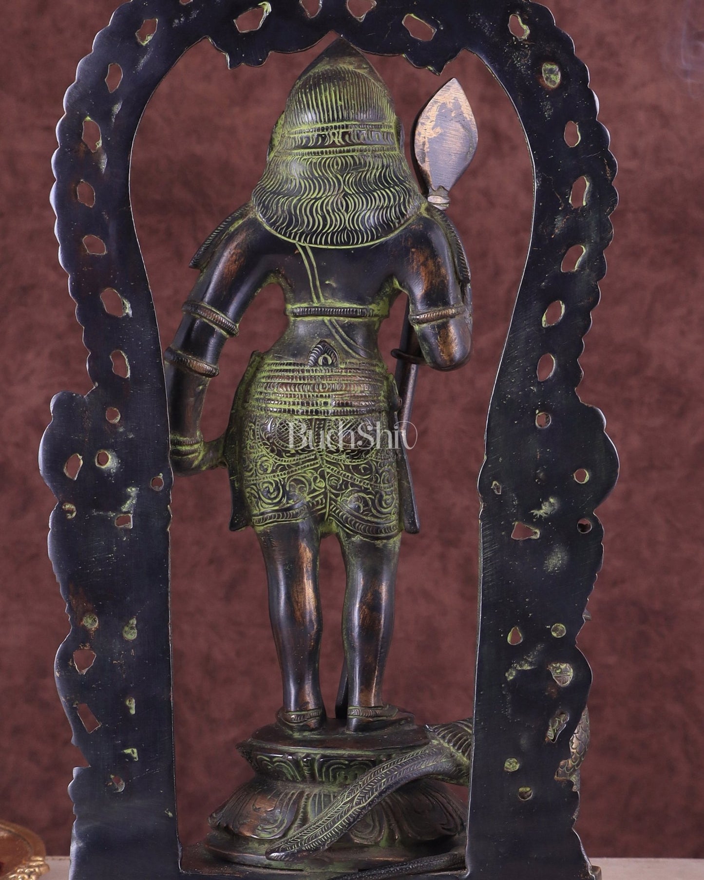 Pure Brass Lord Murugan with Prabhavali – Unique Mukunda Kartikeya Statue 14.5" - Budhshiv.com