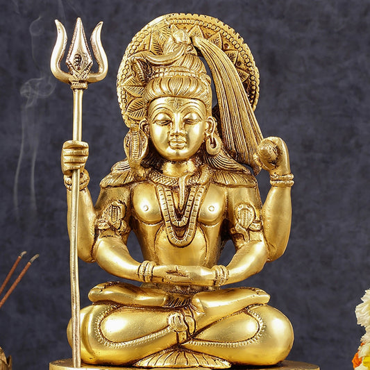 Pure Brass Lord Shiva in Meditation Dhyana Mudra | Height: 12.5 inch - Budhshiv.com