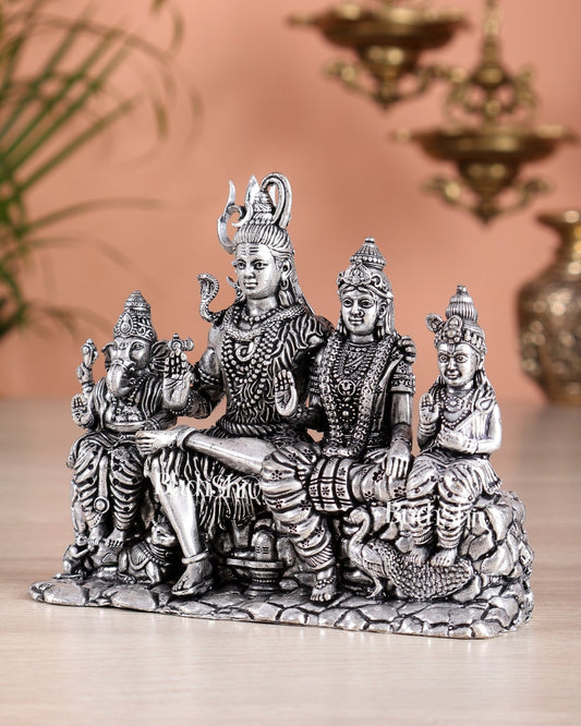 Pure Brass Lord Shiva Parivar Idol | Silver plated | 5" - Budhshiv.com