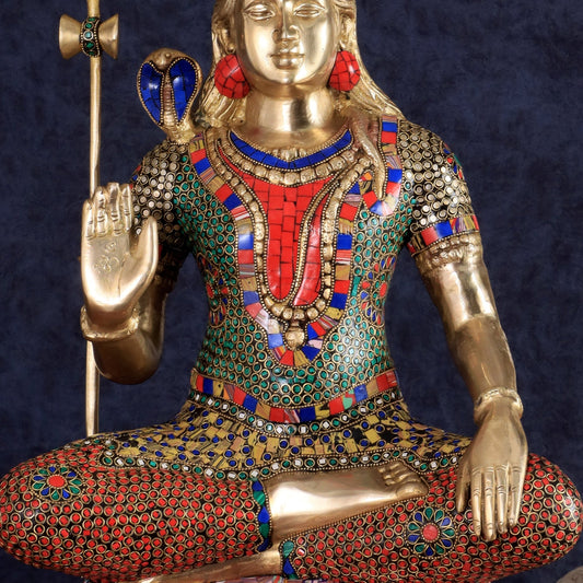 Pure Brass Lord Shiva Statue - 23" Meenakari - Budhshiv.com