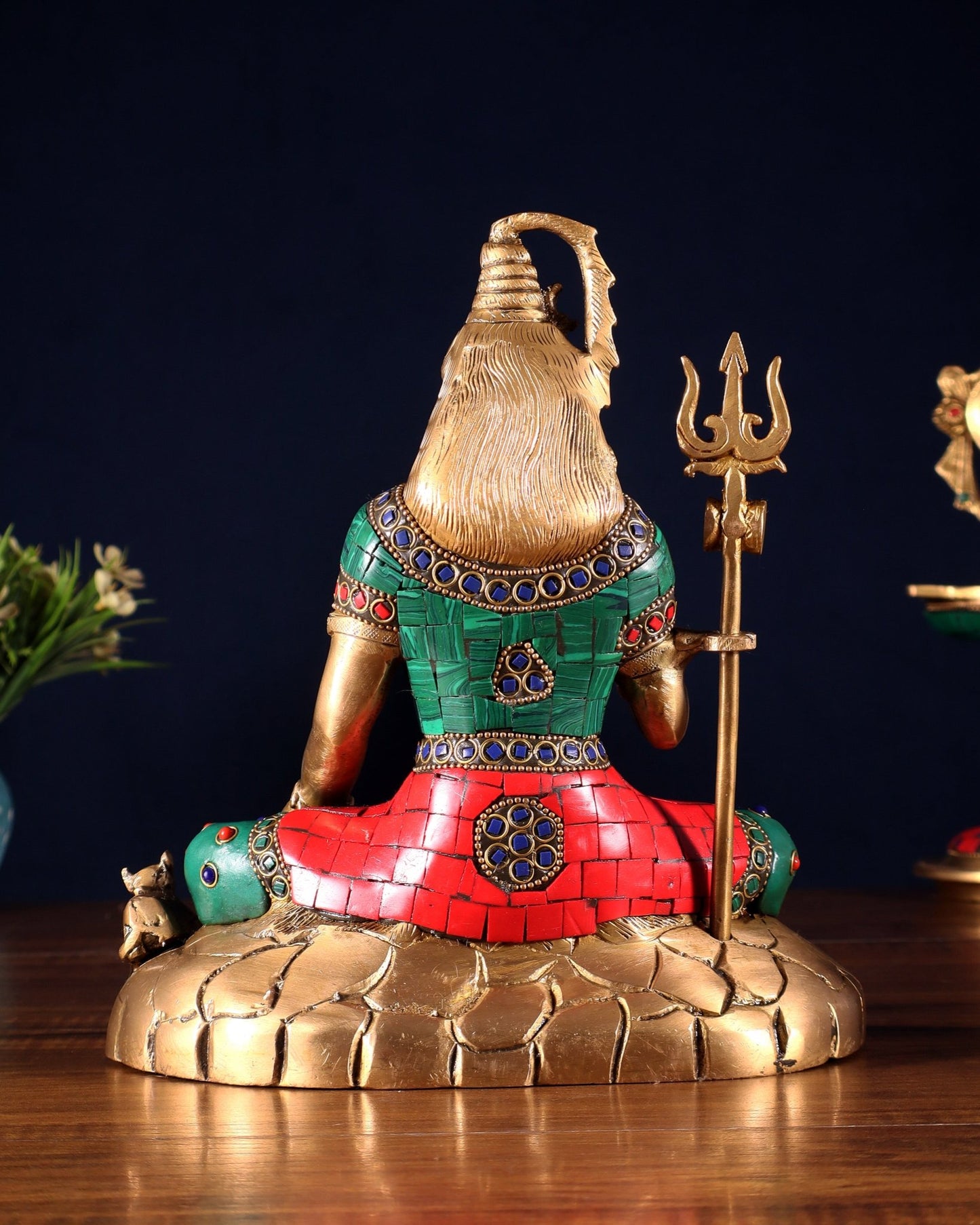 Pure Brass Lord Shiva Statue | 9 Inch meenakari Stonework - Budhshiv.com