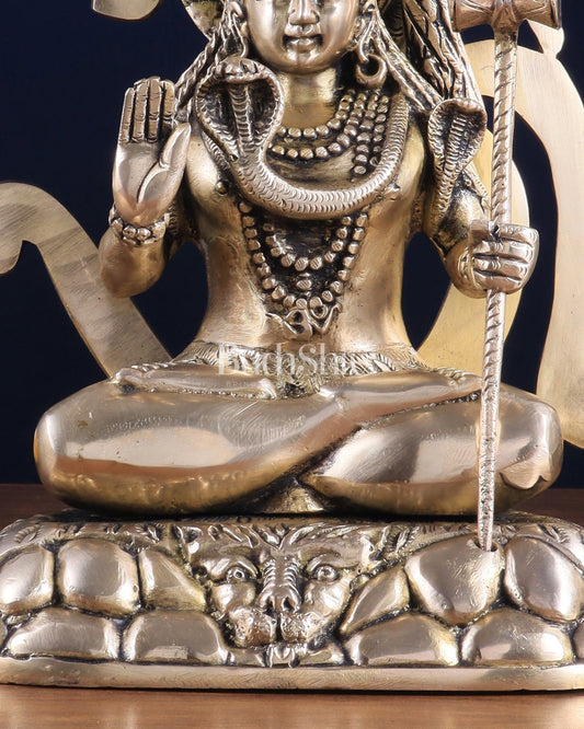 Pure Brass Lord Shiva Statue with Om Aura – 11.5" x 9.5" x 5.5" - Budhshiv.com
