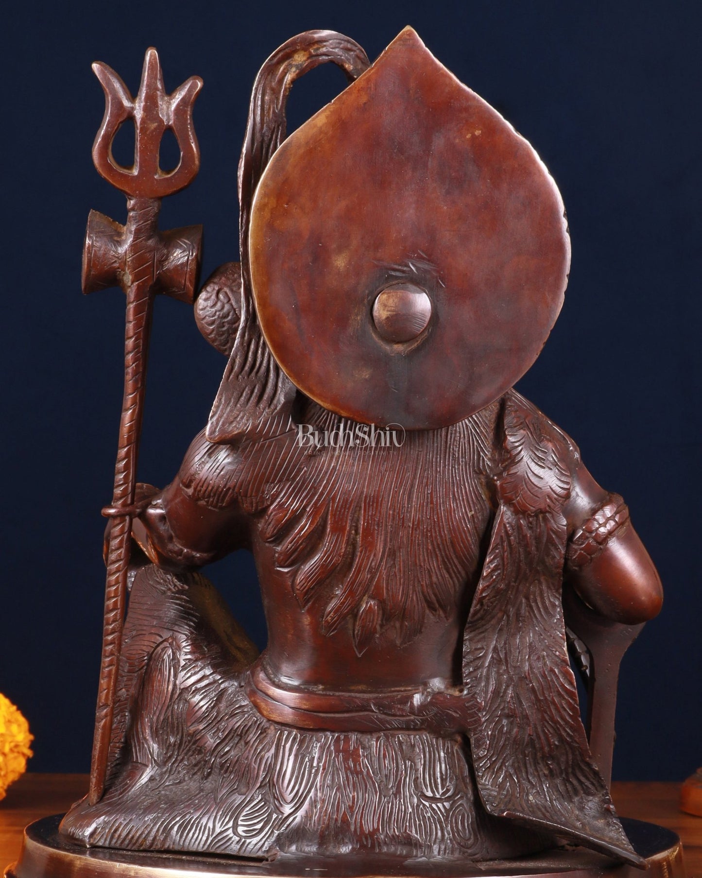 Pure Brass Lord Shiva with Nandi & Shiv Ling Statue – Brown Gold Finish, 10 Inch - Budhshiv.com