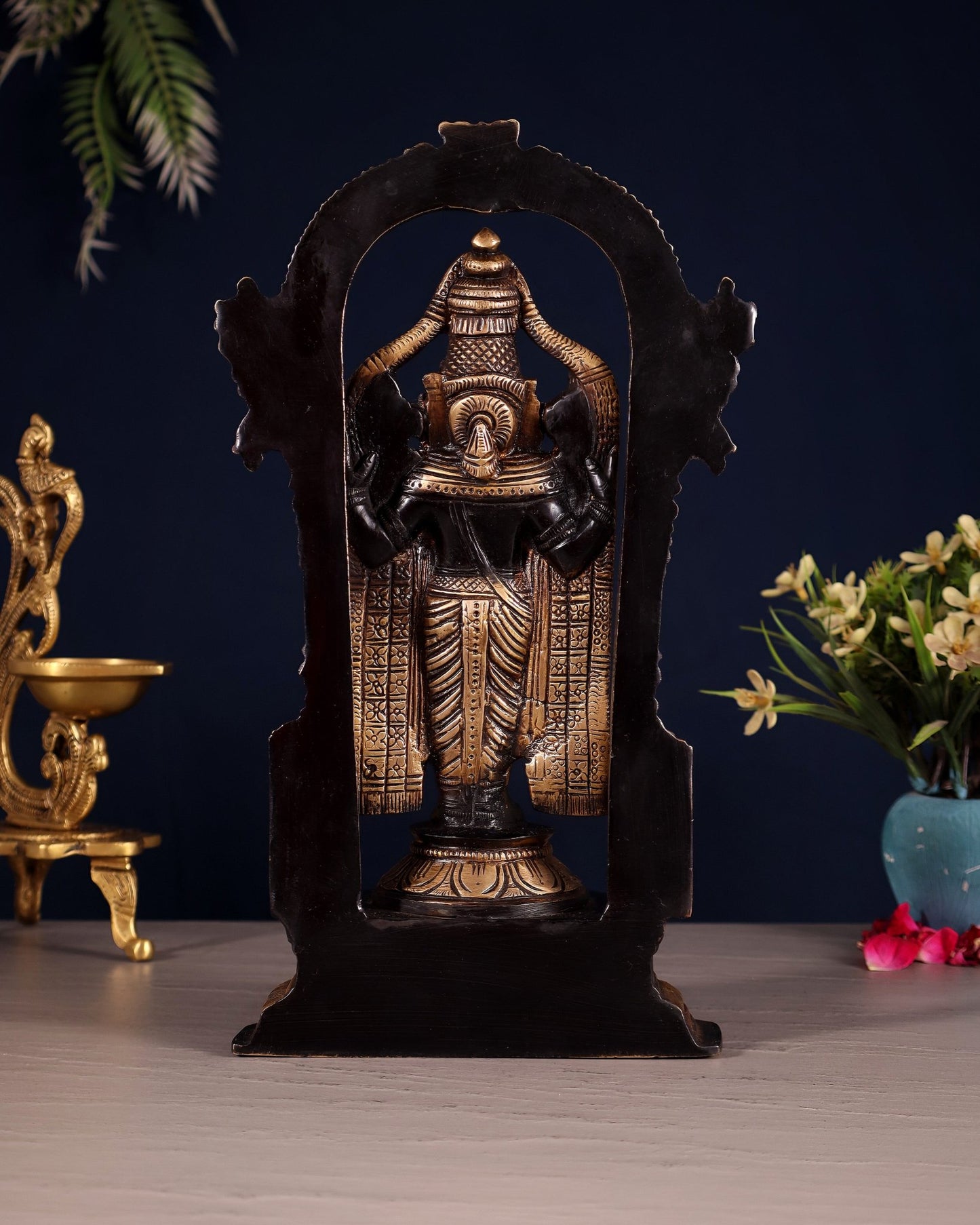 Pure Brass Lord Tirupati Balaji black Statue | Height: 12 inch - Budhshiv.com