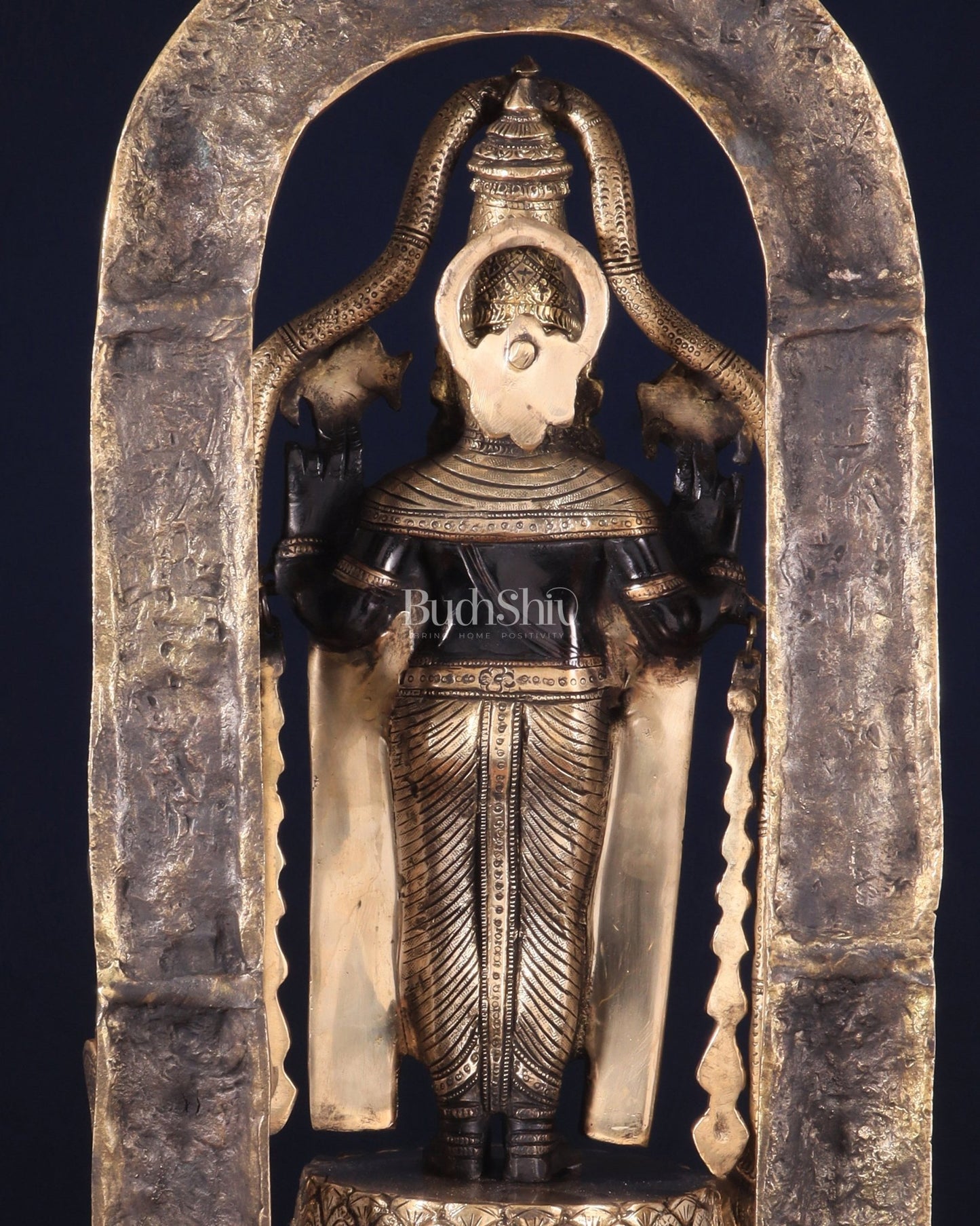 Pure Brass Lord Tirupati Balaji with Hanuman & Garuda – Black & Gold Finish, 24 Inch - Budhshiv.com