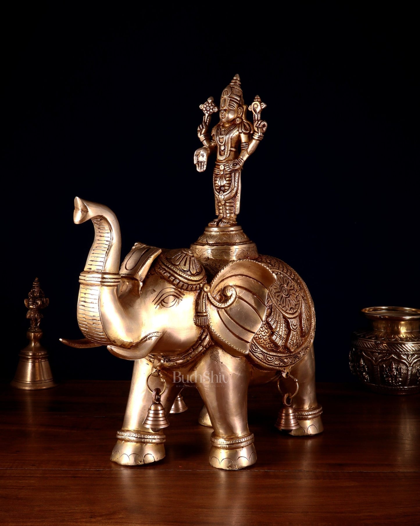Pure Brass Lord Venkateshwara Swamy on Elephant – 16.5” - Budhshiv.com